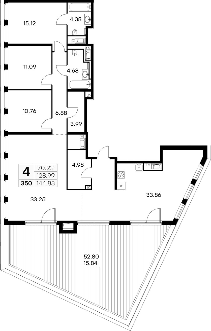 4-комнатная квартира 146.93 м², 19/19 эт., ЖК «GloraX Aura Vasileostrovsky»